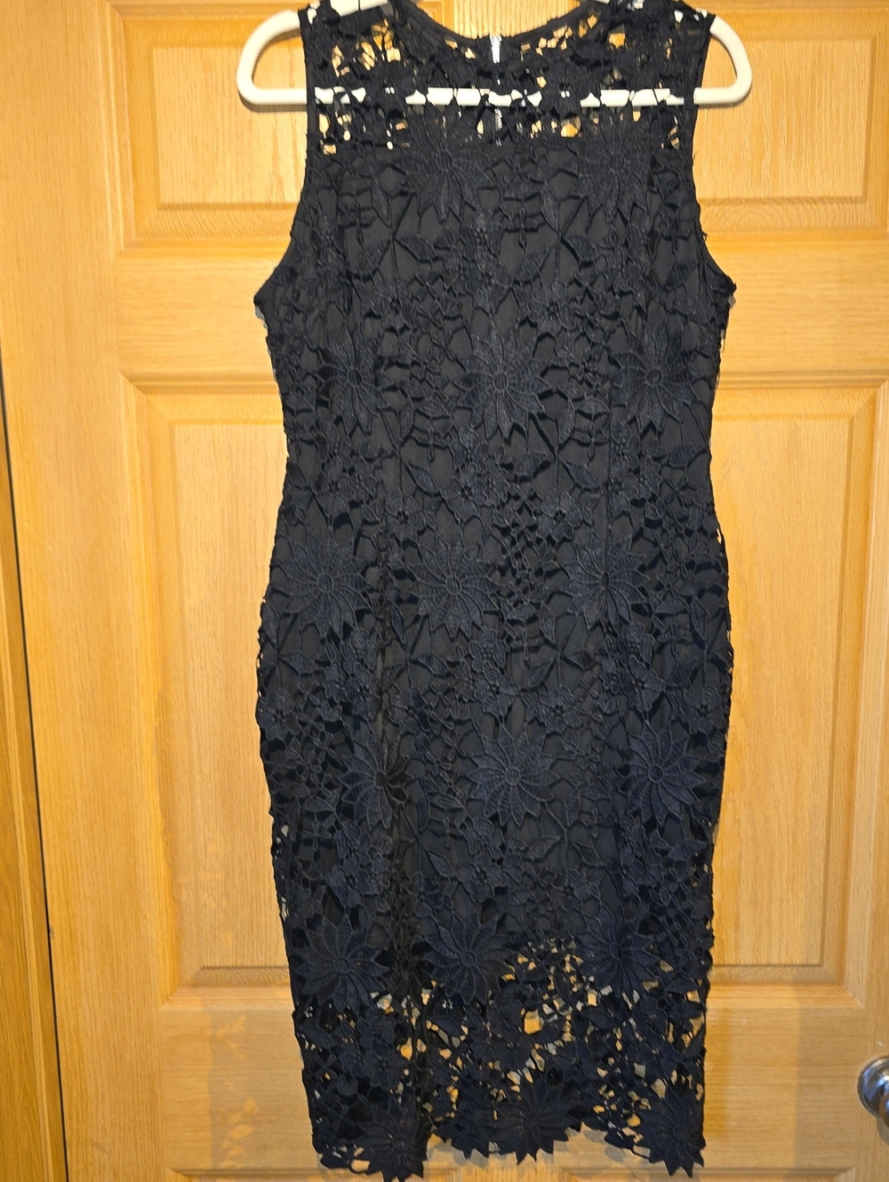 Sleeveless Black Floral Crochet Midi Dress